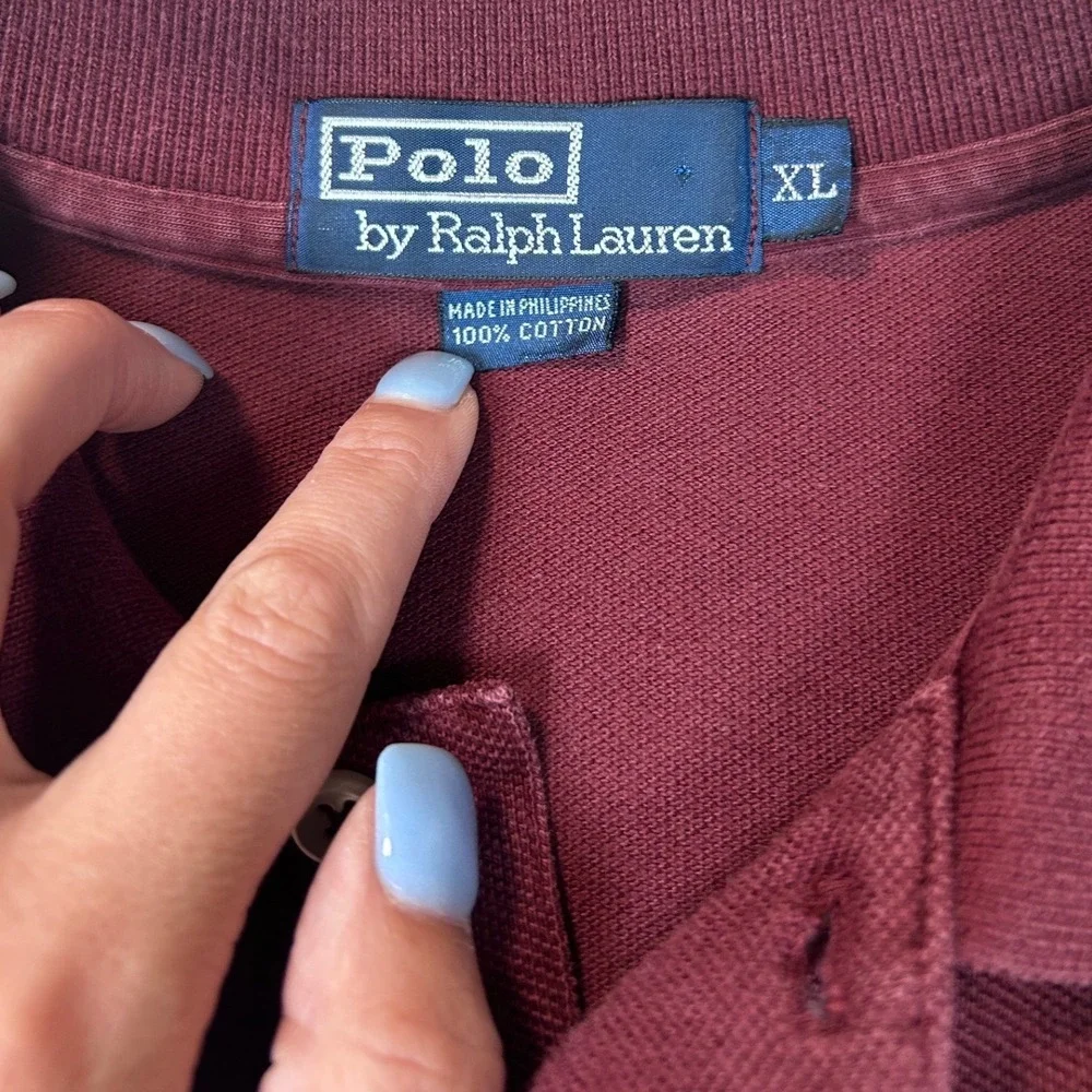 Polo Ralph Lauren Mens XL Burgundy Long Sleeve Pique Cotton Polo Shirt Maroon